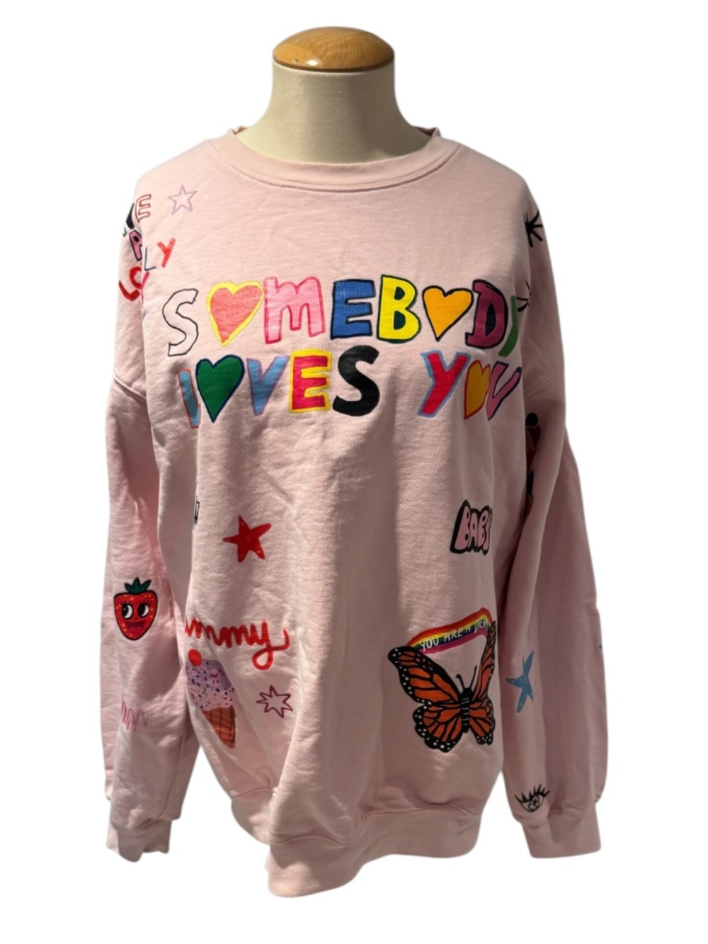 MAYFAIR X I SCREAM COLOR pink “somebody loves you” crew sweatshirt - ONE SIZE
